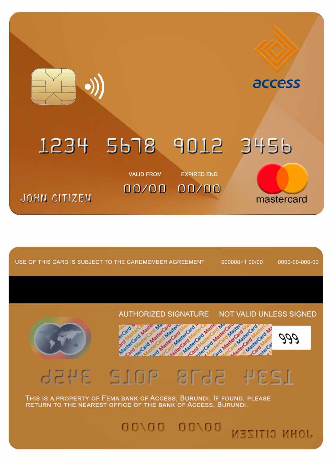 Download Burundi Access  bank mastercard Photoshop template